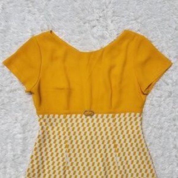 Retro Justfit Fashion Yellow Checkered Dress ~ 38 - Picture 3 of 6